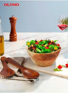 OLYNO NaturEdge 6 Inches Natural Acacia Wood Mixing Bowl Serving Bowl | 15X15X8 Cm| For Salad, Fruits, Dough, Food, And Table Decorations | Durable Wooden Kitchenware | Made In India  - Image 4