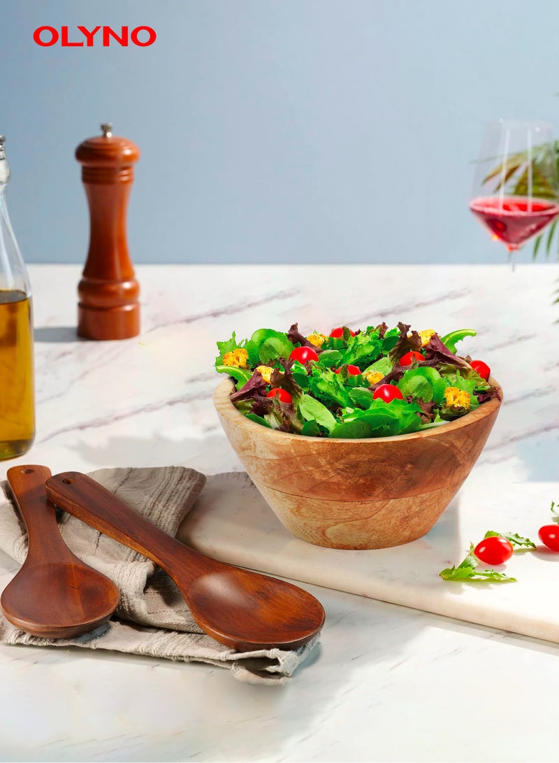 OLYNO NaturEdge 6 Inches Natural Acacia Wood Mixing Bowl Serving Bowl | 15X15X8 Cm| For Salad, Fruits, Dough, Food, And Table Decorations | Durable Wooden Kitchenware | Made In India  - Image 4