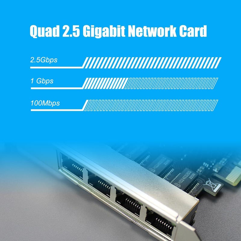 GLOTRENDS بطاقة شبكة GLOTRENDS LE8445 4-Port 2.5Gb PCIe لجهاز الكمبيوتر المكتبي، 2500/1000/100Mbps إيثرنت جيجابت RJ45 LAN، واجهة PCIE X4، حامل عادي ومنخفض - Image 2