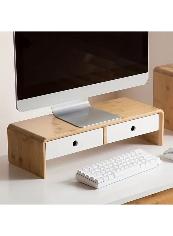 Bamboo Wood Height Adjustable Standing Desk With Storage Drawer Short Style Manual Lift Office And Home Desk Organizer - Image 1
