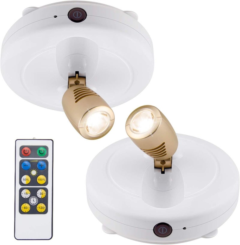 BIGLIGHT Spotlight Battery Operated, LED Puck Light, Dimmable Uplight with Remote, Stick on Accent Light for Painting Picture Wall Artwork Photo Portrait Closet Plants, Warm White, 2 Pack - Image 1