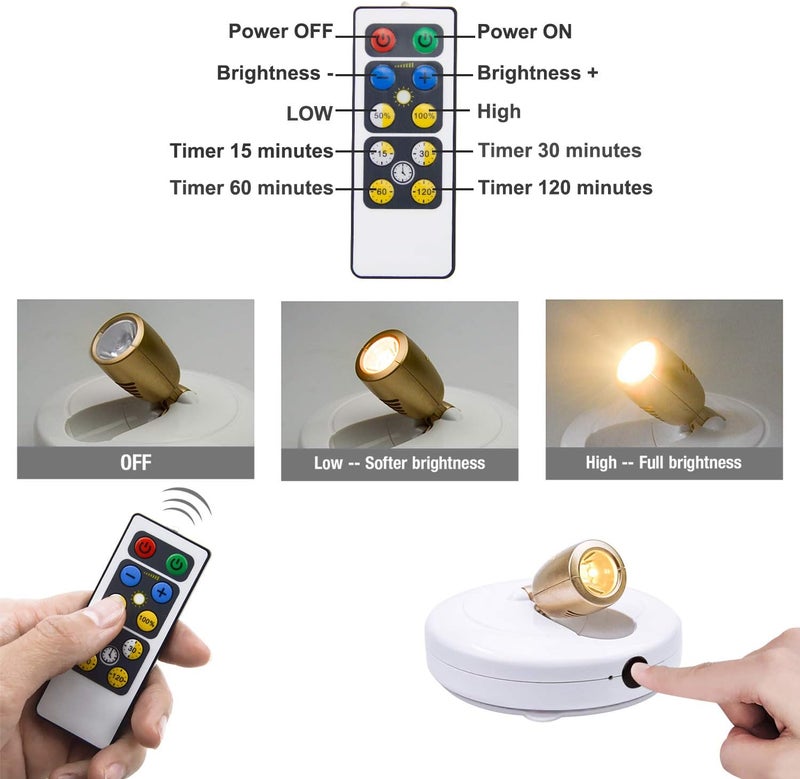 BIGLIGHT Spotlight Battery Operated, LED Puck Light, Dimmable Uplight with Remote, Stick on Accent Light for Painting Picture Wall Artwork Photo Portrait Closet Plants, Warm White, 2 Pack - Image 3