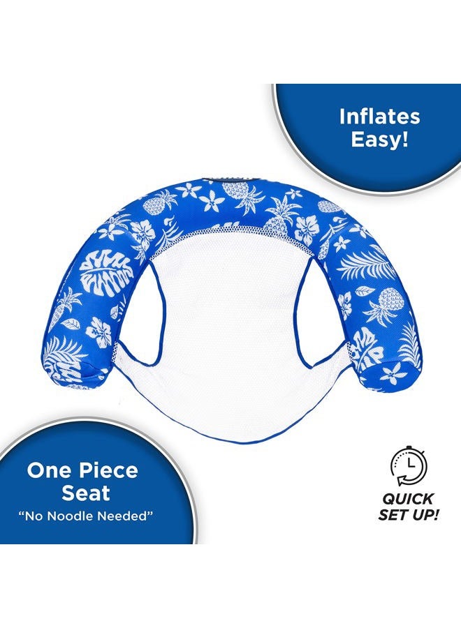 Aqua Leisure Deluxe Inflatable Pool Noodle Chair – Soft Mesh Sling-Floating Chair Noodle Float – Blue Pineapple Hibiscus - Image 3