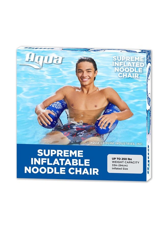 Aqua Leisure Deluxe Inflatable Pool Noodle Chair – Soft Mesh Sling-Floating Chair Noodle Float – Blue Pineapple Hibiscus - Image 1
