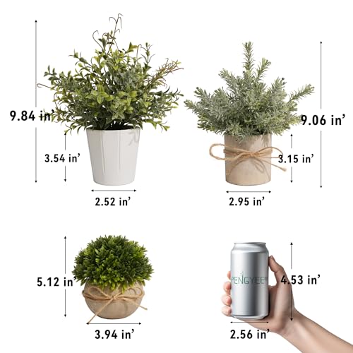 PENGYEE 4 Pack Small Fake Plants, Artificial Plants Indoor for Home Decor, Small Faux Plants Indoor, Fake Plants in White Pot for Bathroom Bedroom Kitchen Office Farmhouse Room Shelf Decor - Image 3