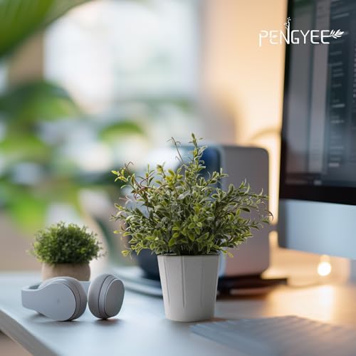 PENGYEE 4 Pack Small Fake Plants, Artificial Plants Indoor for Home Decor, Small Faux Plants Indoor, Fake Plants in White Pot for Bathroom Bedroom Kitchen Office Farmhouse Room Shelf Decor - Image 2