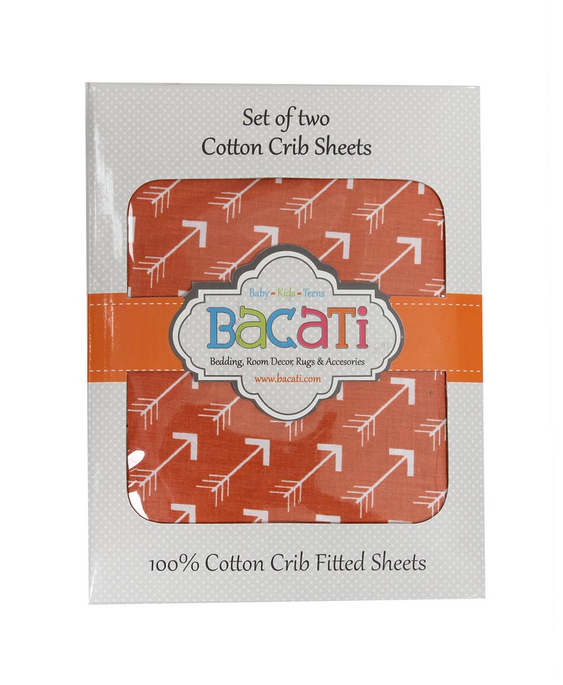 Bacati - Playful Fox Orange/Grey 2 Pack Crib Fitted Sheets (Orange Arrows Print) - Image 2