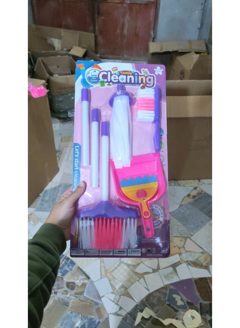 Kids Pretend Cleaning Set, Toy Broom Mop Dustpan and Brush Kit, Household Role Play Housekeeping Tools for Floor Cleaning, Educational Chores Playset for Boys & Girls