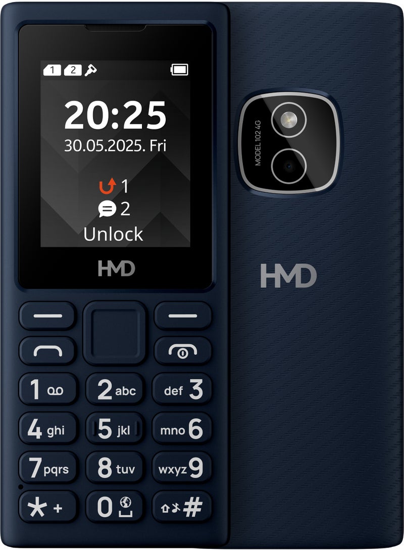 HMD 102 4G Dual SIM Feature Phone with Cloud Apps, Rear Camera, LED Flash, USB Type-C Charging, MP3 Player, FM Radio and Long-Lasting 1000mAh Battery - Dark Blue - Image 1