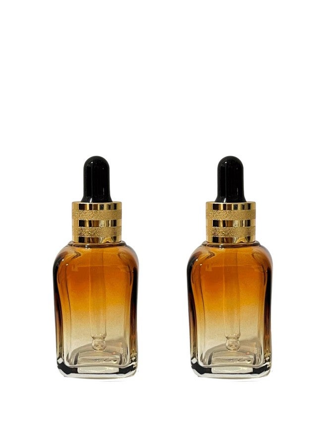 ديفينيز زجاجة مربعة فاخرة متعددة الأغراض من ديفينيز بلون العنبر المتدرج، 30 مل مع قطارة زجاجية سوداء ذهبية (عبوة من قطعتين)، للاستخدام مع المصل والزيوت العطرية والمزائج والعناية بالبشرة والسفر والتونر ومستحضرات التجميل والمشروعات المنزلية - Image 1
