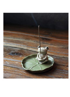Excefore 100% Handmade Ceramic Stick Incense Burner Holder, Small Frog Incense Burner, Lotus Leaf Tray, Mini C ute Animal Statue Incense Burner,for Home Yoga Office  - Image 2