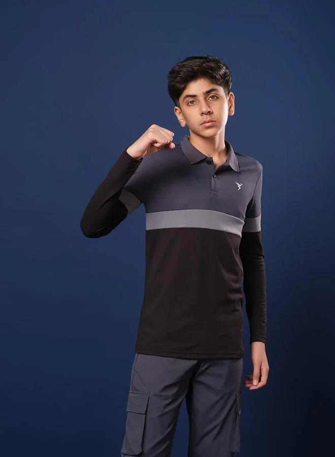 Technosport Color Block Long Sleeve Polo T-Shirt