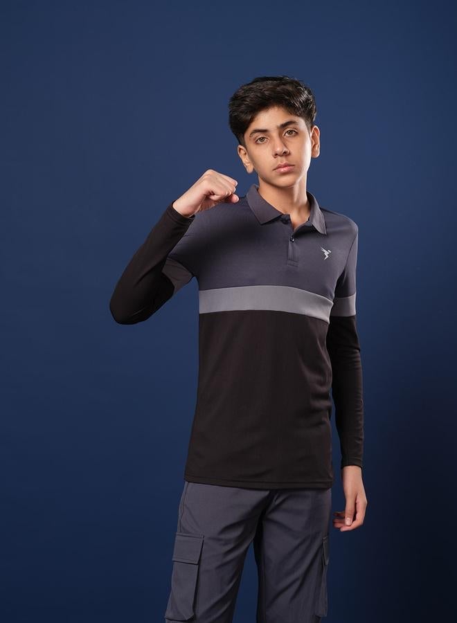 Technosport Color Block Long Sleeve Polo T-Shirt - Image 1