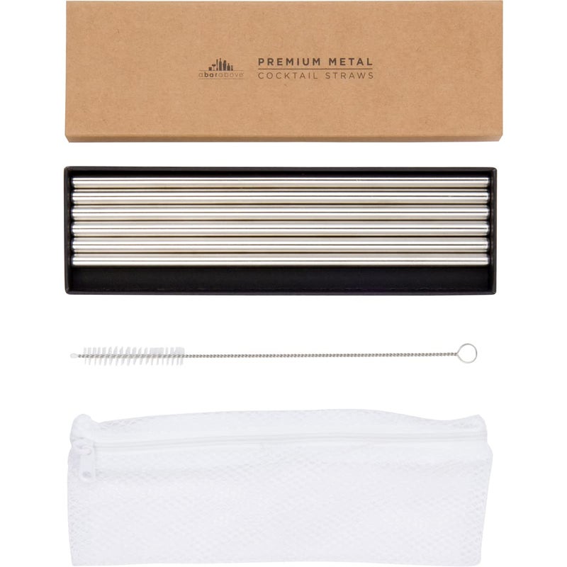A Bar Above A Bar Above Stainless Steel Cocktail Straws Metal Straws Reusable Set with Dishwasher Safe Bag Straw Cleaner Reusable Straws for Drinking Stirring Stylish Bar Accessories 6 Pieces