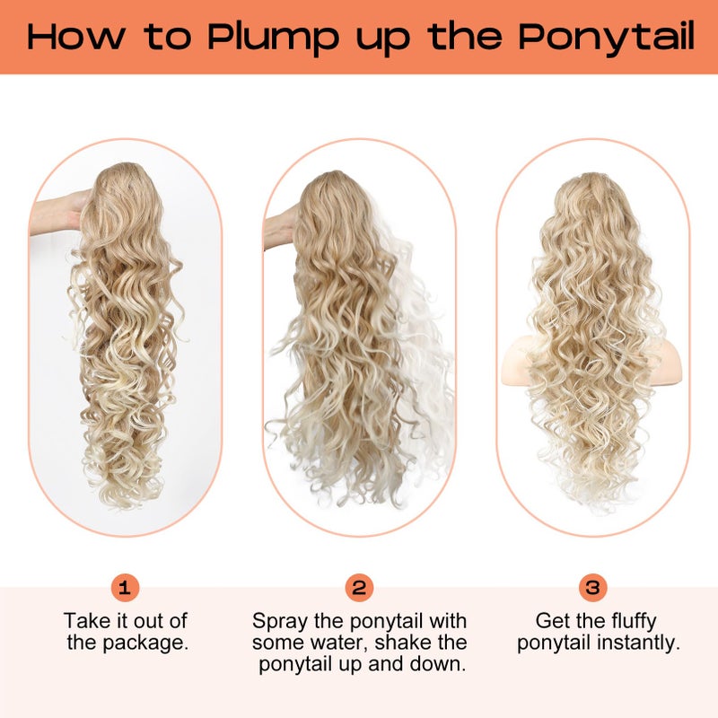 SEIKEA Ponytail Extension, 24" Fluffy Long Wavy Curly Claw Clip Hair Extensions Ponytail Multi-layered Clip in Fake Pony Tails Natural Soft Synthetic Hairpiece Black Brown - Image 4