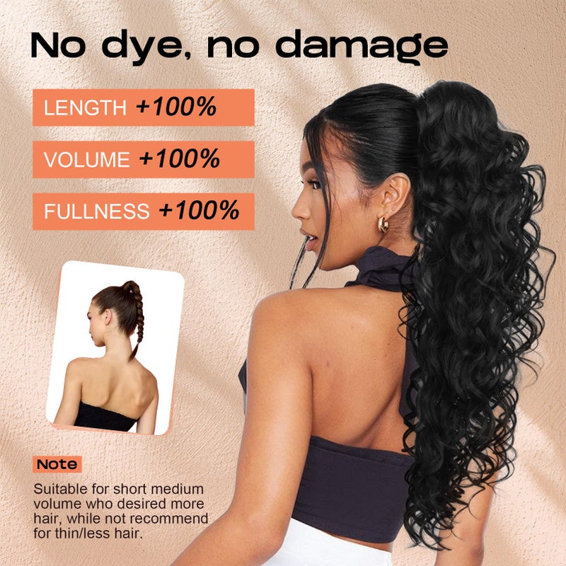 SEIKEA Ponytail Extension, 24" Fluffy Long Wavy Curly Claw Clip Hair Extensions Ponytail Multi-layered Clip in Fake Pony Tails Natural Soft Synthetic Hairpiece Black Brown - Image 5