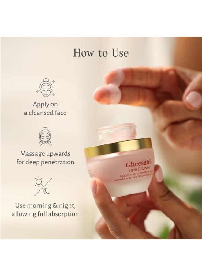 Shankara Gheesutrā Face Emulsion Natural Desi Ghee Face Moisturizer Cream For Even Skin Glow and Rejuvenation with Vitamin C,Hibiscus and 100 Times Washed Ghee- 30 ml - Image 3