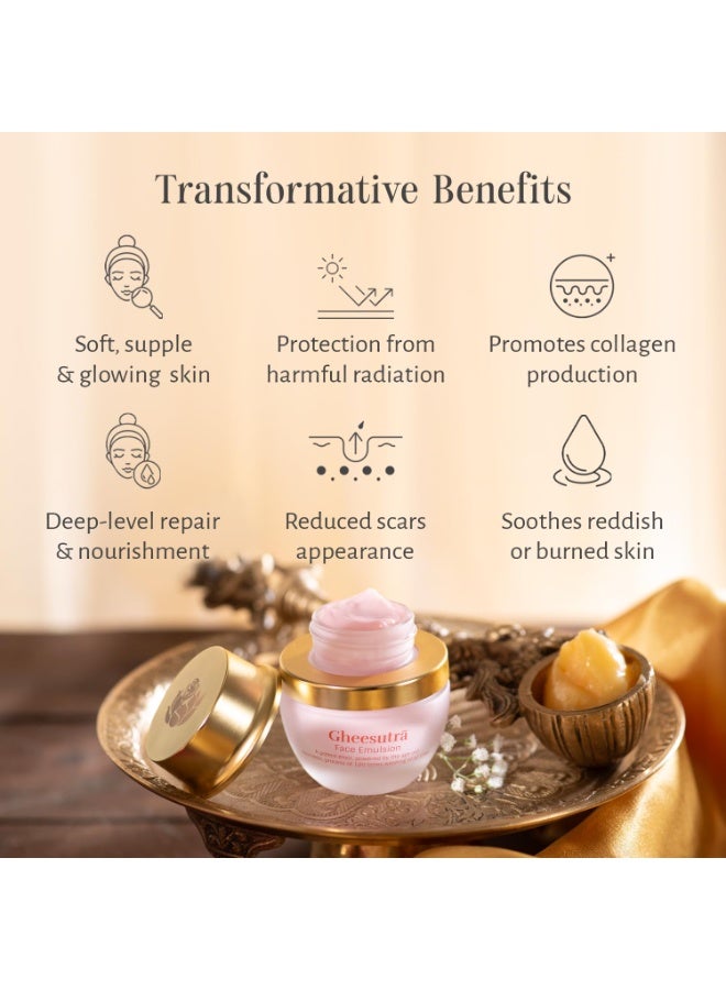 Shankara Gheesutrā Face Emulsion Natural Desi Ghee Face Moisturizer Cream For Even Skin Glow and Rejuvenation with Vitamin C,Hibiscus and 100 Times Washed Ghee- 30 ml - Image 4