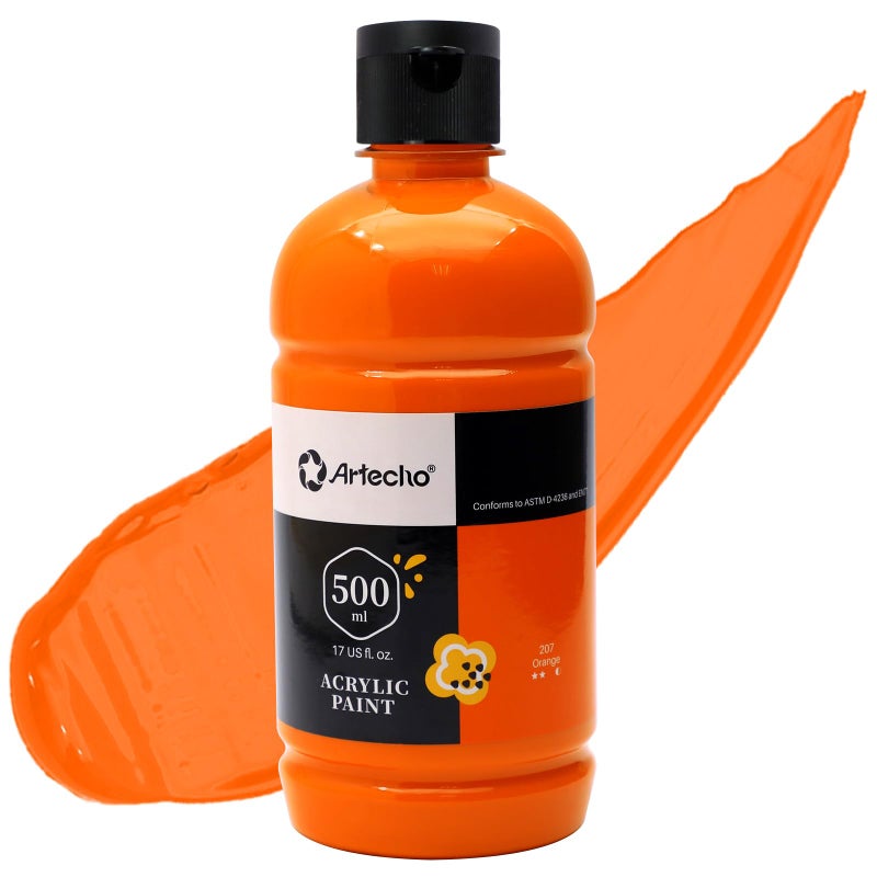Artecho Orange Acrylic Paint 500ml 17oz Large Bottle - Image 3