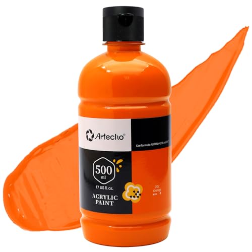 Artecho Orange Acrylic Paint 500ml 17oz Large Bottle - Image 1