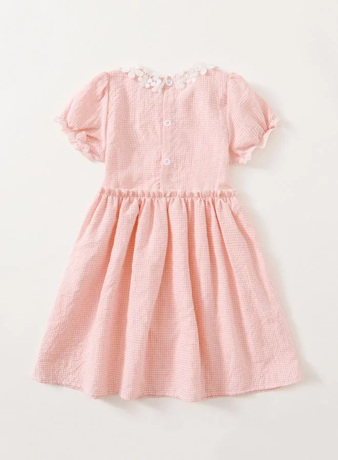 Take Two Girls Pink Gingham Dress with Lace Collar