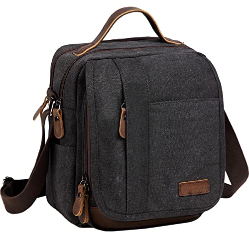 VASCHY Messenger Bag Small, Leather Canvas Water Resistant Crossbody Shoulder Bag Purse for Men and Women Dark Gray - Image 1