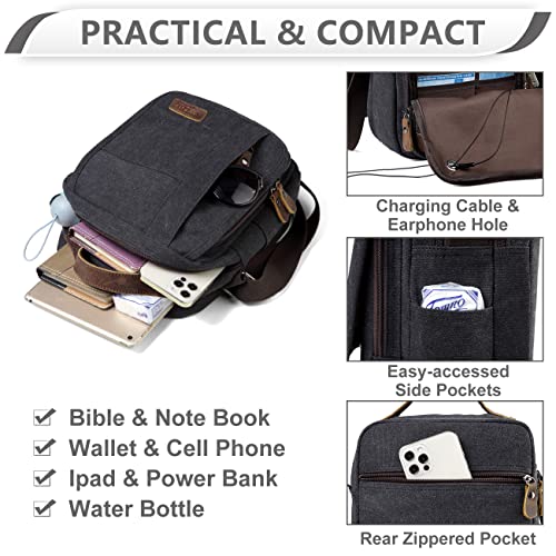 VASCHY Messenger Bag Small, Leather Canvas Water Resistant Crossbody Shoulder Bag Purse for Men and Women Dark Gray - Image 5