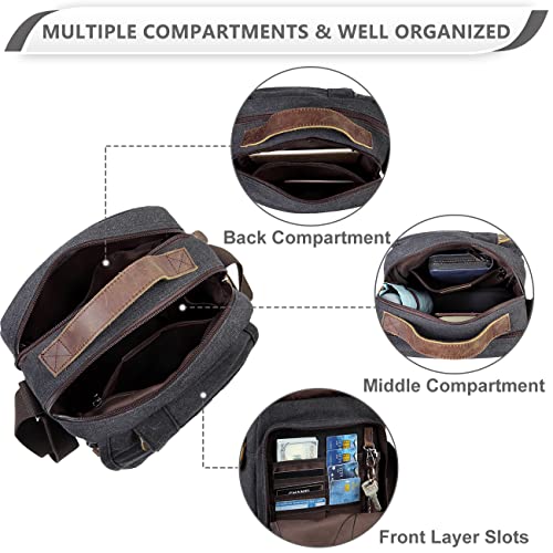 VASCHY Messenger Bag Small, Leather Canvas Water Resistant Crossbody Shoulder Bag Purse for Men and Women Dark Gray - Image 3