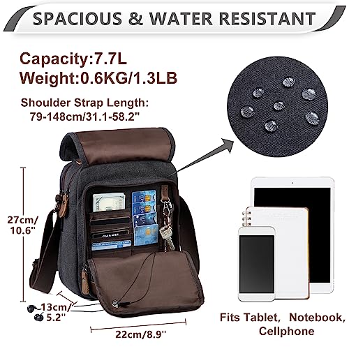 VASCHY Messenger Bag Small, Leather Canvas Water Resistant Crossbody Shoulder Bag Purse for Men and Women Dark Gray - Image 2