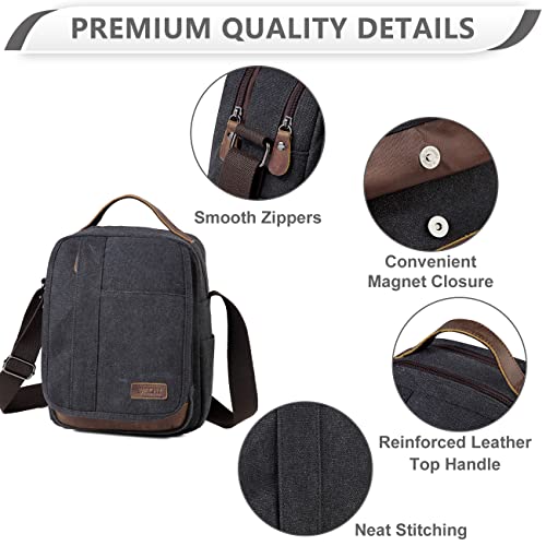 VASCHY Messenger Bag Small, Leather Canvas Water Resistant Crossbody Shoulder Bag Purse for Men and Women Dark Gray - Image 4