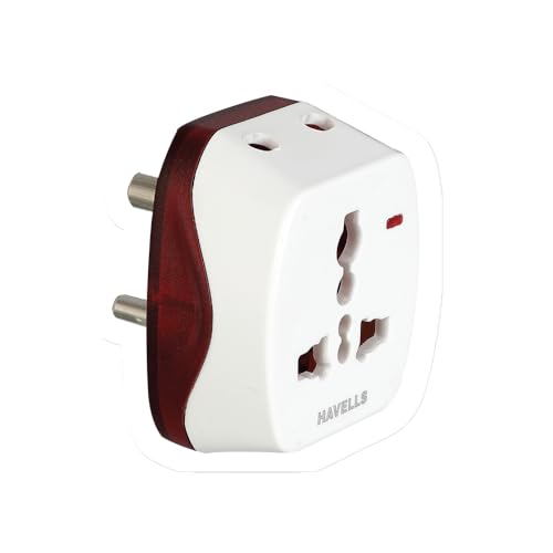 Havells 3 Pin Universal Heavy Duty Nickel Plated Brass Adaptor, Rated with 6A, 240 V AC, LED Indicator for Visibility of ON/Off Status, Flame Retardant and UV Stabilized for Safety Assurance (White) - Image 2