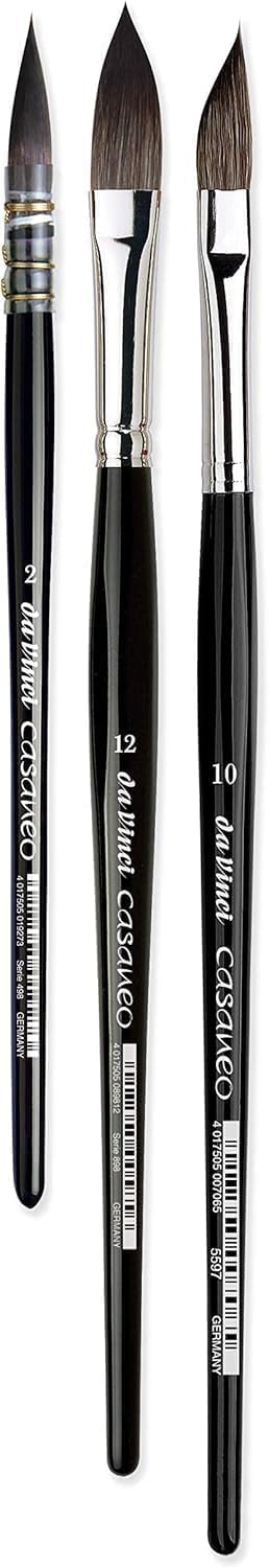 da Vinci Brushes 4250DV Watercolor Brush Set, Quill Size 2, Slant Size 10, Oval Size 12, Black 3 Each - Image 2