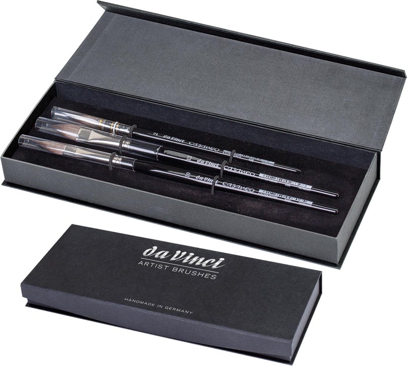 da Vinci Brushes 4250DV Watercolor Brush Set, Quill Size 2, Slant Size 10, Oval Size 12, Black 3 Each - Image 1
