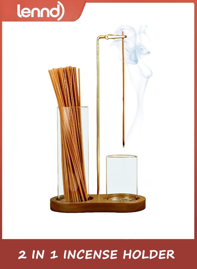 LENND 2 in 1 Incense Holder for Sticks, Anti-Ash Flying Incense Burne with Glass Ash Catcher and Incense Sticks Organizer for Meditation Yoga Spa Home Decor (Dark Base) - Image 1