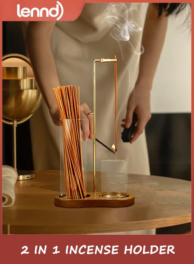 LENND 2 in 1 Incense Holder for Sticks, Anti-Ash Flying Incense Burne with Glass Ash Catcher and Incense Sticks Organizer for Meditation Yoga Spa Home Decor (Dark Base) - Image 2