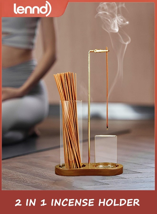 LENND 2 in 1 Incense Holder for Sticks, Anti-Ash Flying Incense Burne with Glass Ash Catcher and Incense Sticks Organizer for Meditation Yoga Spa Home Decor (Dark Base) - Image 4