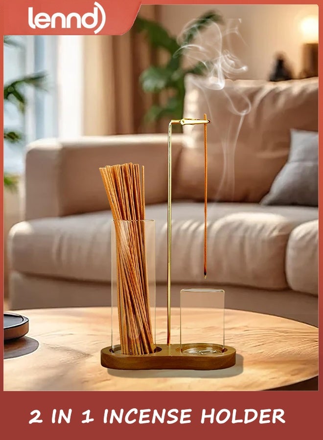 LENND 2 in 1 Incense Holder for Sticks, Anti-Ash Flying Incense Burne with Glass Ash Catcher and Incense Sticks Organizer for Meditation Yoga Spa Home Decor (Dark Base) - Image 3