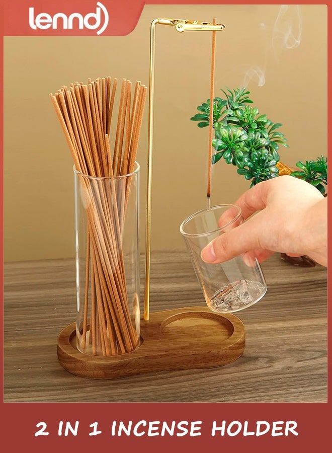 LENND 2 in 1 Incense Holder for Sticks, Anti-Ash Flying Incense Burne with Glass Ash Catcher and Incense Sticks Organizer for Meditation Yoga Spa Home Decor (Dark Base) - Image 5