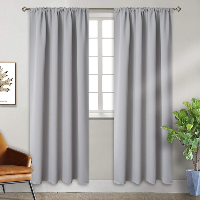 BGment Rod Pocket Room Darkening Curtains for Bedroom 84 Inches Long - Thermal Insulated Blackout Curtain Drapes for Living Room  42 x 84 Inch  2 Panels  Light Grey - Image 1