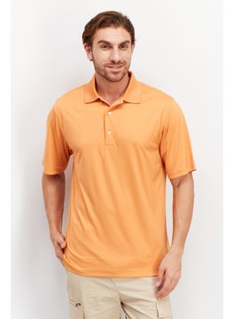 Greg Norman Men Performance Fit Short Sleeve Polo Shirt, Orange  - Image 1