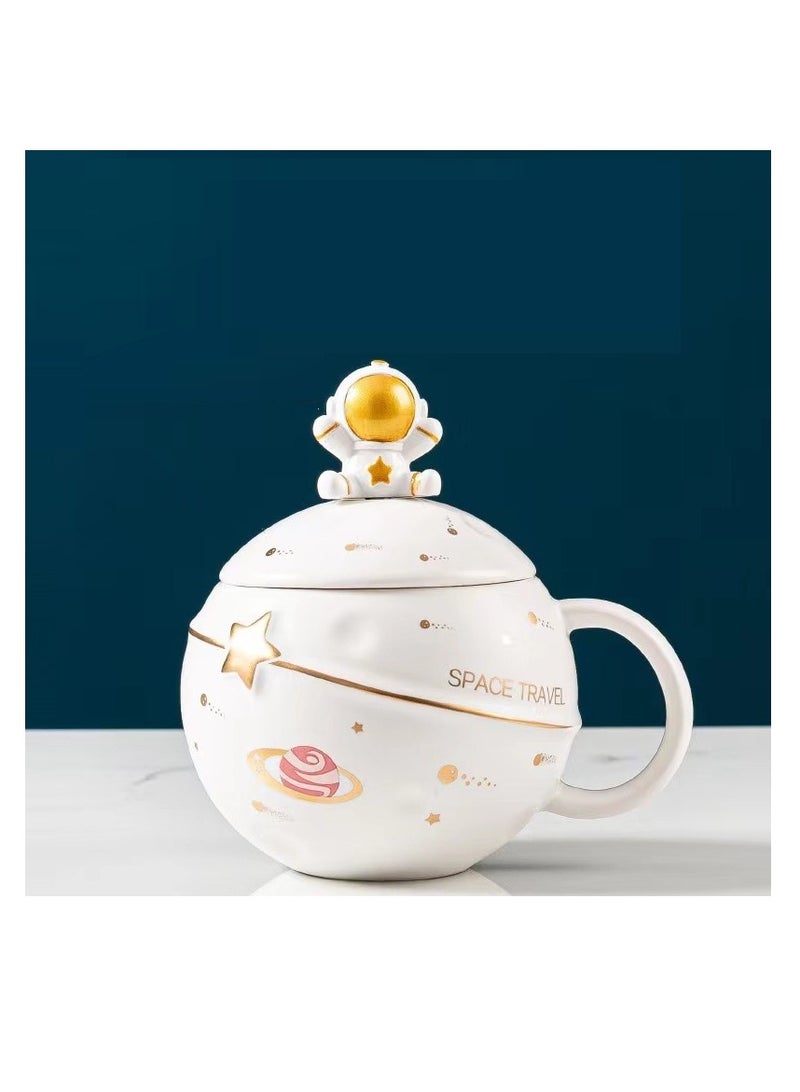 Bluejw Astronaut Cup Space Embossed Planet Mug 13.52oz Ceramic Coffee Mugs with Lid And Spoon Gift Box Cute Ceramic Coffee Mug Unique Gift Birthday For Girl Boy Women Men (White) - Image 2