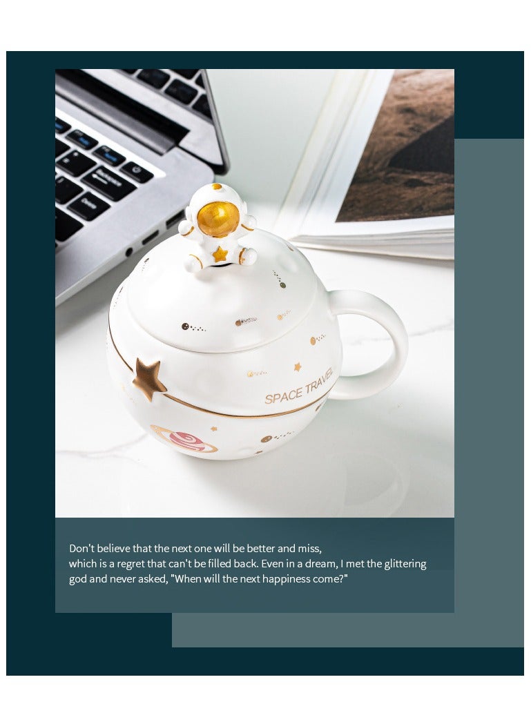 Bluejw Astronaut Cup Space Embossed Planet Mug 13.52oz Ceramic Coffee Mugs with Lid And Spoon Gift Box Cute Ceramic Coffee Mug Unique Gift Birthday For Girl Boy Women Men (White) - Image 3