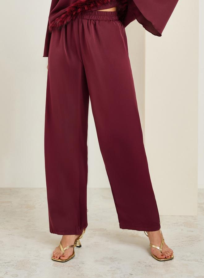 Styli Burgundy Faux Feather Trim Blouse and Pants Co-ords - Image 4