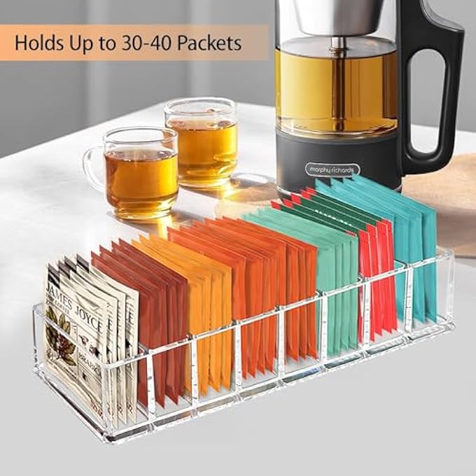 KASTWAVE Clear Acrylic Tea Bag Organizer  SpaceSaving Tea Packet Holder For Kitchen Cabinets Pantry Drawers  Counters Durable Storage Box For Tea Bags Coffee Pods And Sachets 1 Pack - Image 3