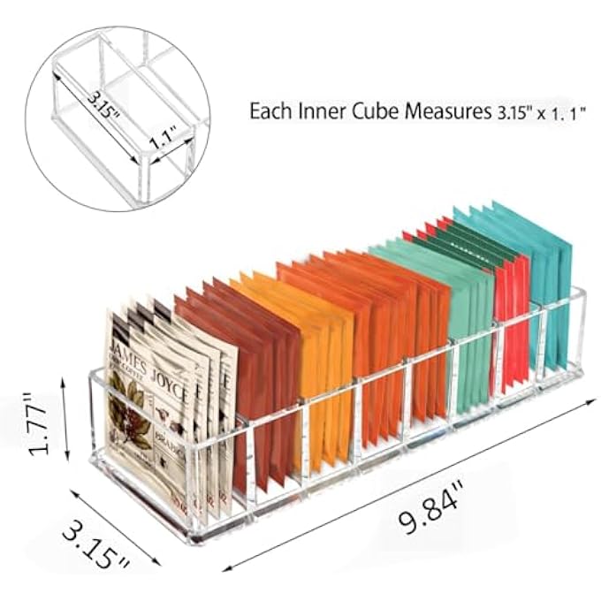 KASTWAVE Clear Acrylic Tea Bag Organizer  SpaceSaving Tea Packet Holder For Kitchen Cabinets Pantry Drawers  Counters Durable Storage Box For Tea Bags Coffee Pods And Sachets 1 Pack - Image 2