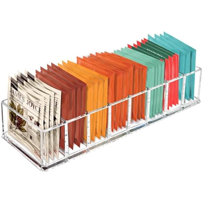 KASTWAVE Clear Acrylic Tea Bag Organizer  SpaceSaving Tea Packet Holder For Kitchen Cabinets Pantry Drawers  Counters Durable Storage Box For Tea Bags Coffee Pods And Sachets 1 Pack - Image 1