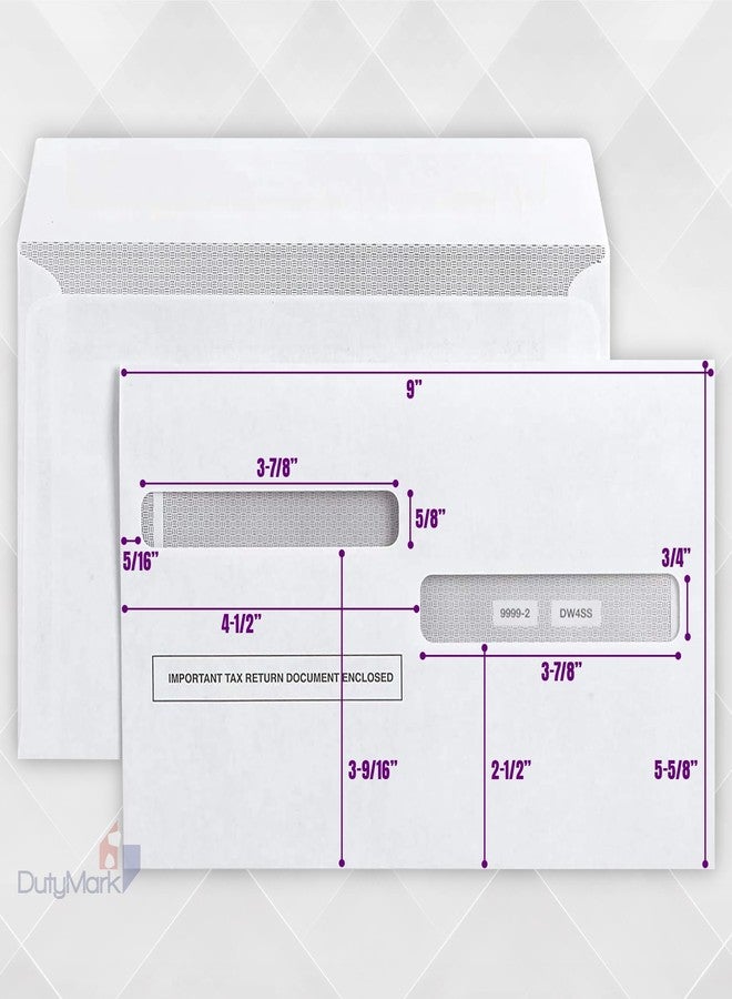 Dutymark W2 tax Form Envelopes, Double Window Security Envelope for 4-Up Style W-2 Tax Forms, Self Seal, Security Tintet W-2 Tax Forms Envelopes 25 Pack - Image 3