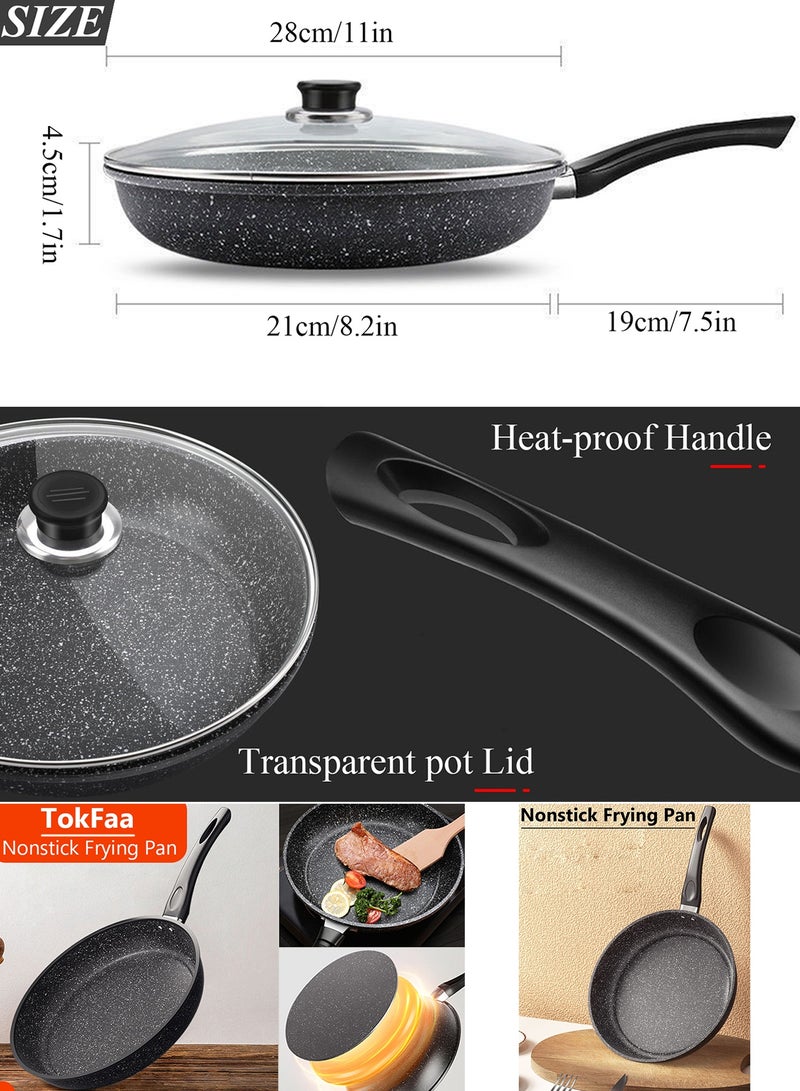 توكفا مقلاة عميقة غير لاصقة مع غطاء مقاس 28 سم/11 انش، مقلاة طهي صحية غير سامة مع مقبض مساعد متوافقة مع الحث من توكفا - Image 2