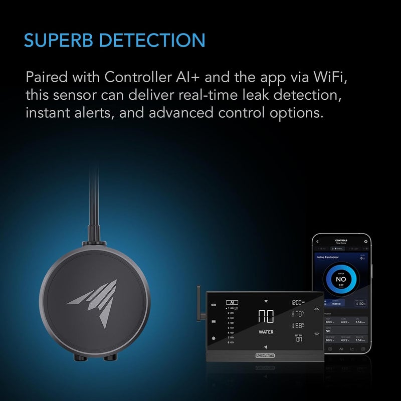 AC Infinity Water Detection Sensor Exclusively for AI Controllers, Monitor Presence of Water in Gardens, Grow Tents, Grow Spaces, Suction and Magnetic Mounting, IP68 Seal Protection - Image 5