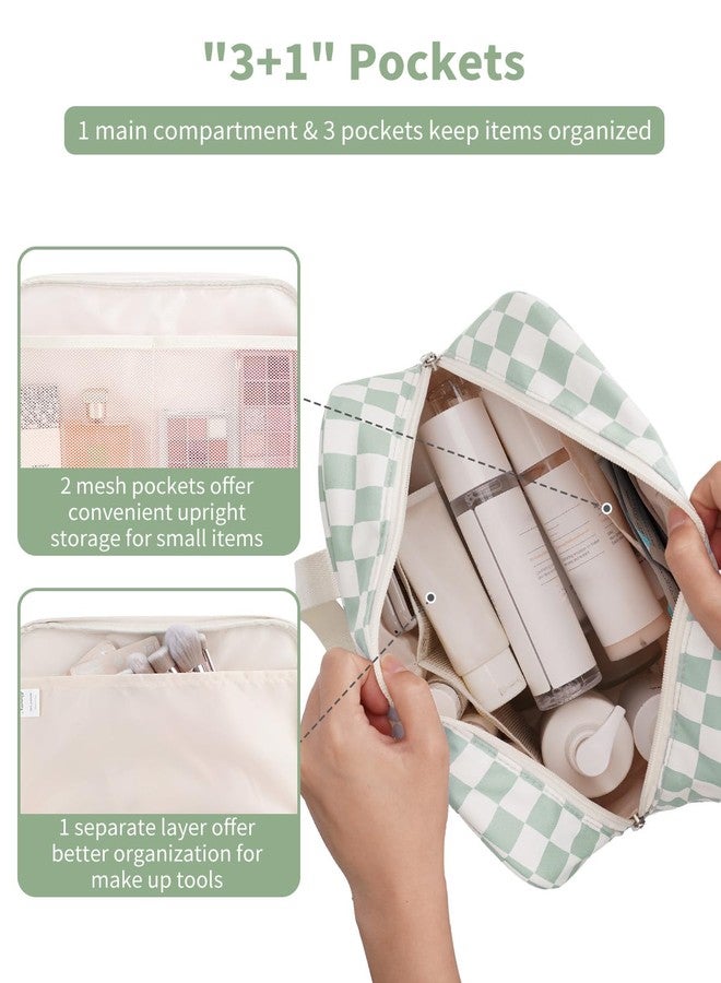 Narwey Full Size Toiletry Bag Large Cosmetic Bag Travel Makeup Bag Organizer for Women and Girl, Y-Mint Green Checkerboard - Image 2